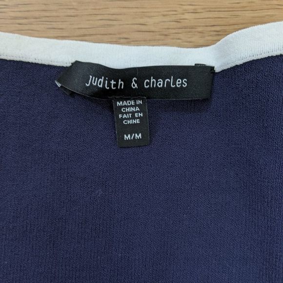 𝅺judith & Charles navy blue short sleeve blouse with white collar - Picture 8 of 10